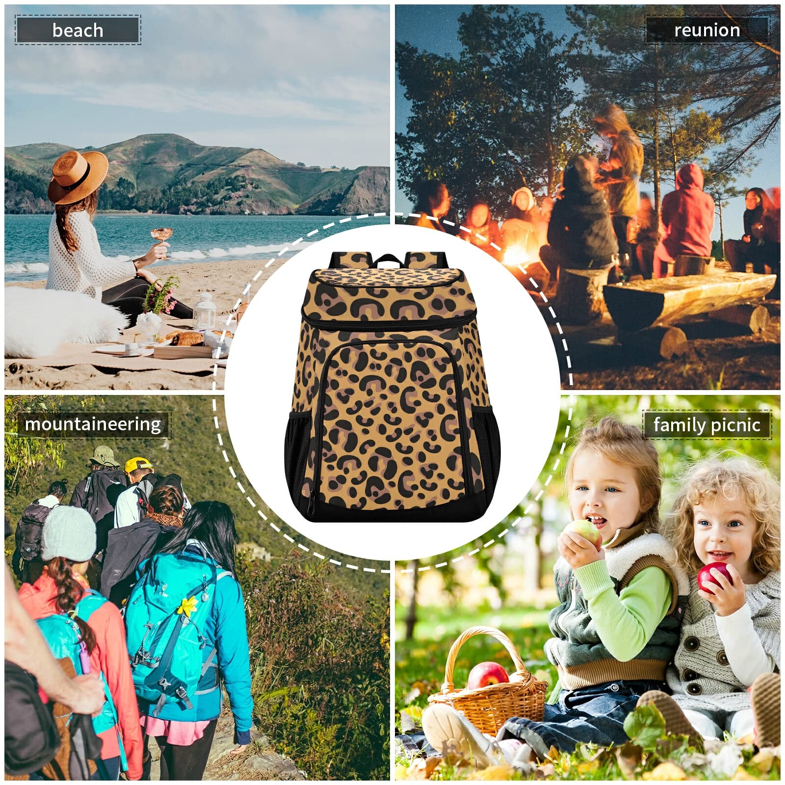 Leopard Cooler Backpack for Women & Men - Insulated Waterproof Picnic Lunch Bag for Work, Hiking, Camping, Beach & Travel | Leak Proof Portable Cooler for Outdoor Activities, Picnics & Day Trips