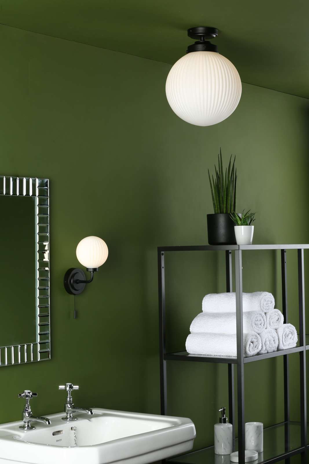 Alrik Modern Bathroom Wall Light - Matt Black Finish with Opal Glass Shade, IP44 Waterproof for Bathroom, Vanity, and Powder Room Lighting