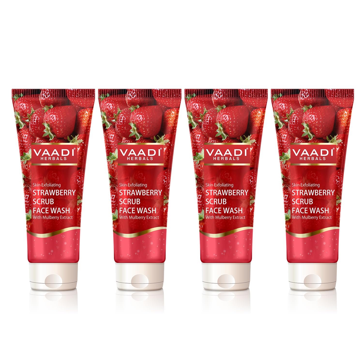 Vaadi Herbals Strawberry Face Scrub with Mulberry Extract - Exfoliating & Brightening Facial Cleanser (4 x 60ml Value Pack) - Perfect for Daily Skincare Routine & Glowing Skin