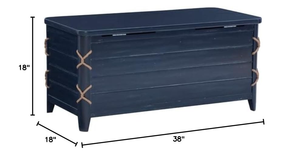 BOWERY HILL Modern Wood Rope Cedar Lined Storage Chest - Blue Decorative Trunk for Bedroom, Living Room & Nursery Organization | Rustic Home Decor Storage Solution
