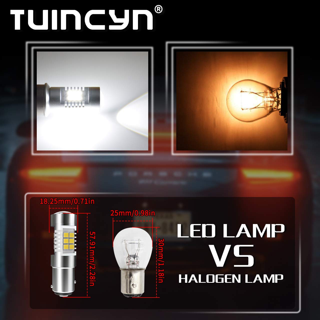 TUINCYN 1157 LED Bulb White - 2057 2357 7528 BAY15D Replacement Bulbs for Tail, Brake, Turn Signal, Reverse & Parking Lights - 12V DC (Pack of 2) - Perfect for Cars, Trucks, SUVs & Motorcycles