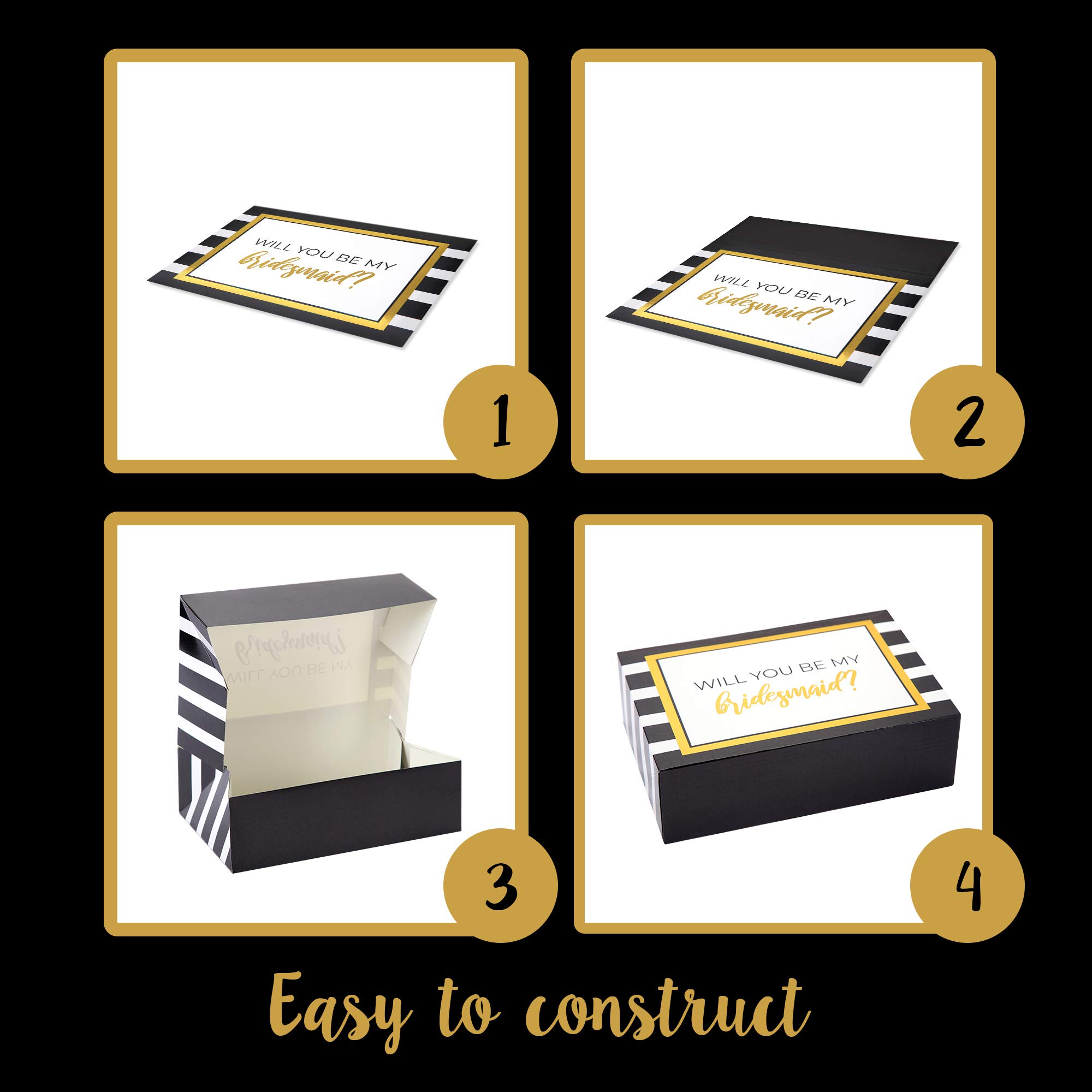 Pop Fizz Designs Bridesmaid Proposal Gift Box Set - 6 Pack (1 Maid of Honor Box + 5 Bridesmaid Boxes) with Gold Foil Stripes - Perfect for Wedding Party Proposals, Bridal Shower Gifts & Bachelorette Party Favors