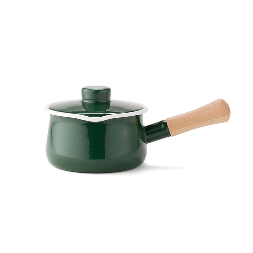 Small Enamel Pot with Lid - Uncoated Milk Pot, Instant Noodle Cooker, Induction & Gas Stove Compatible - Perfect for Heating Milk, Cooking Noodles & Small Meals (Green)