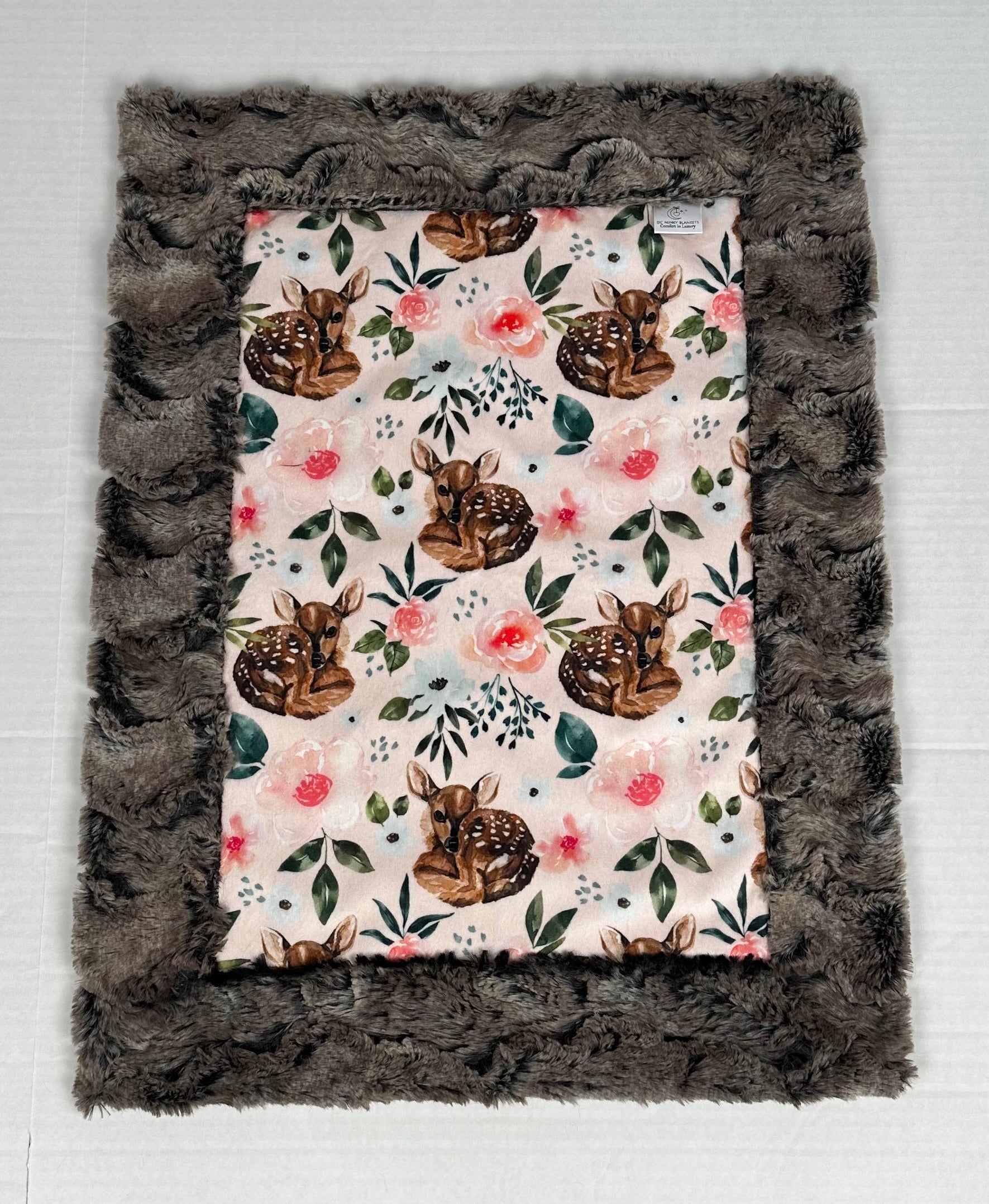 Soft Pink Deer & Flower Minky Baby Lovey Blanket 25x18 - Perfect for Nursery, Stroller, and Snuggling