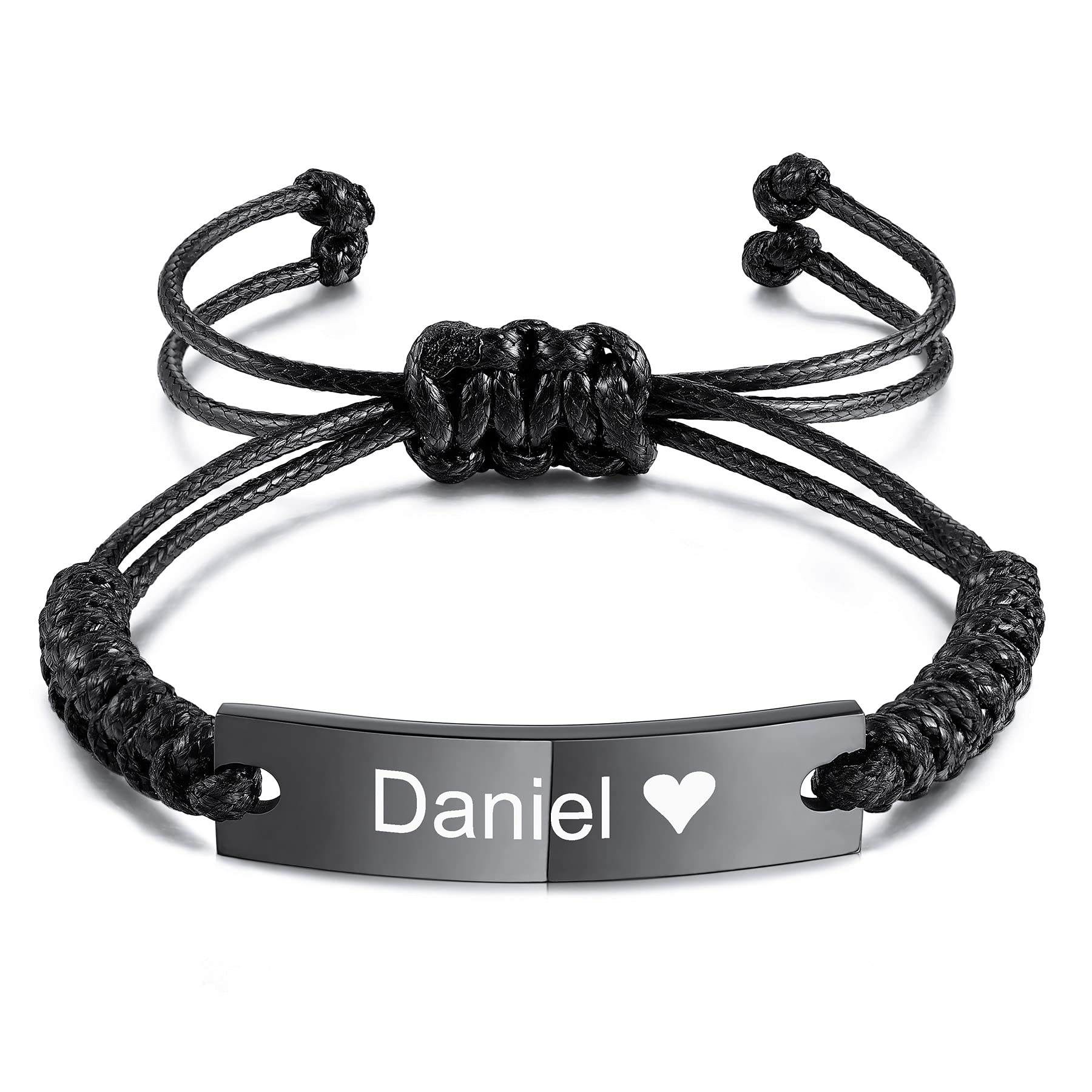 Custom Engraved Couple Bracelets for Women & Men - Personalized Stainless Steel Matching Bracelets with Adjustable Rope Chain - Romantic Anniversary Gifts for Him & Her - Perfect for Valentine's Day, Weddings & Couple Jewelry