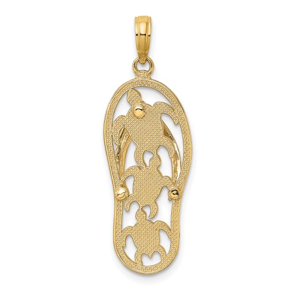 14K Solid Yellow Gold Triple Sea Turtle Hawaiian Flip Flop Necklace - Beach Vacation Jewelry for Women, Ocean Themed Pendant, Summer Holiday Gift for Her - Perfect for Beach Trips, Tropical Vacations, and Hawaiian-Themed Parties