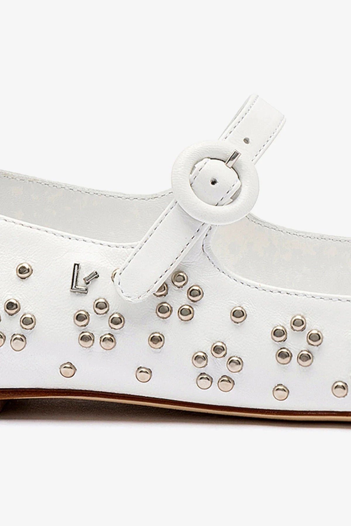 Blair Women's White Leather Ballet Flats with Metallic Studs - Comfortable & Stylish Shoes for Work, Casual Wear & Dance