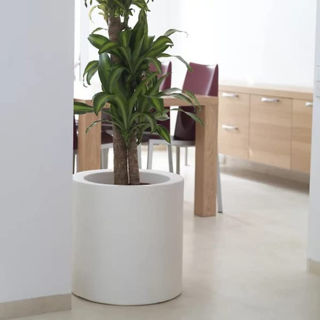 Elly Décor White Plastic Cylinder Planter 11x14 Inch - Modern Round Flower Pot for Indoor & Outdoor Plants - Perfect for Home Decor, Office, Garden, and Patio
