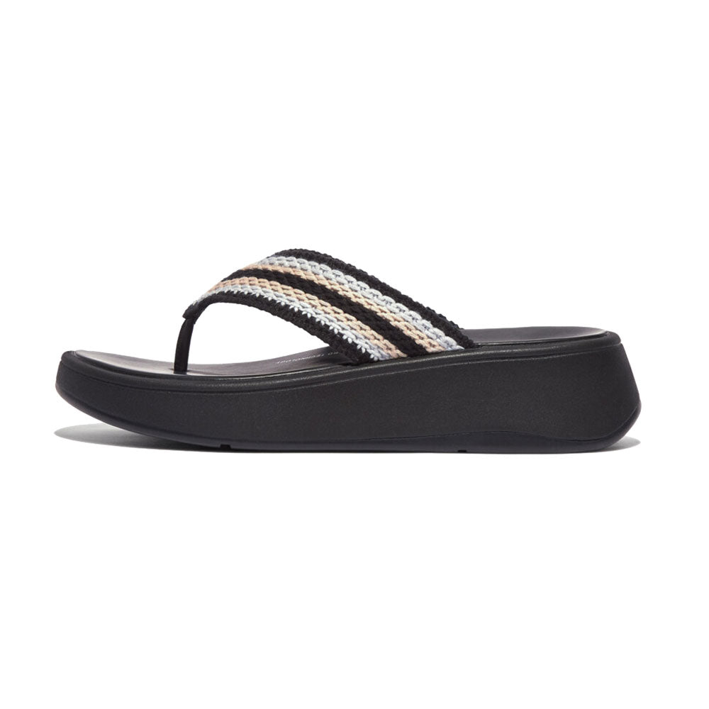 FitFlop F Mode Crochet Flatform Sandals for Women - Comfortable Black Summer Beach Sandals with Arch Support | Perfect for Walking, Travel & Casual Outfits
