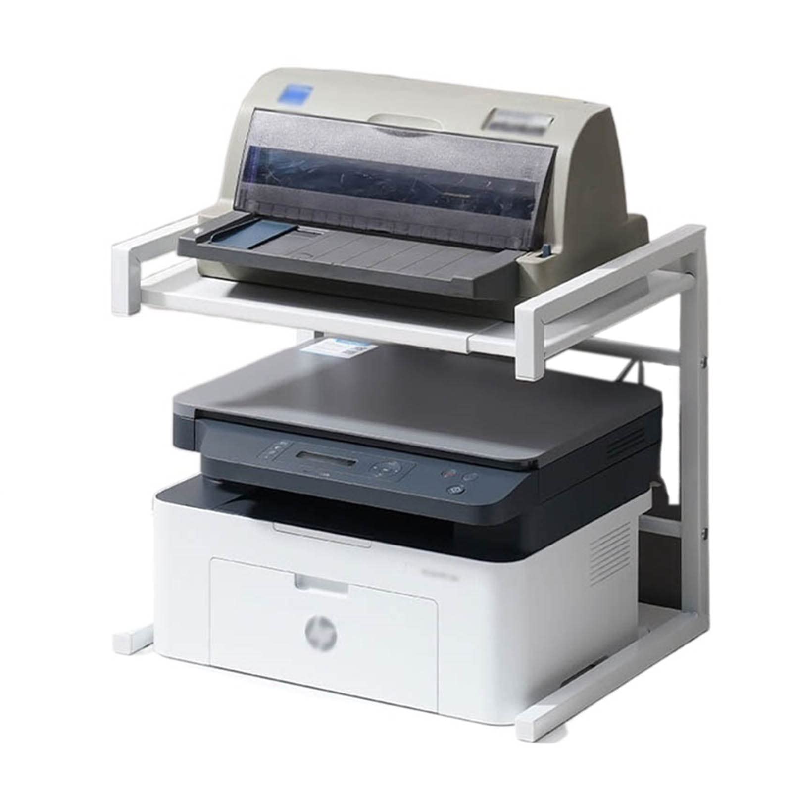 TOMYEUS Printer Stand - Adjustable Multi-Functional Metal Desk Organizer for Home & Office, White - Perfect for Printer, Copier, Scanner & PC Storage with Extra Shelf Space