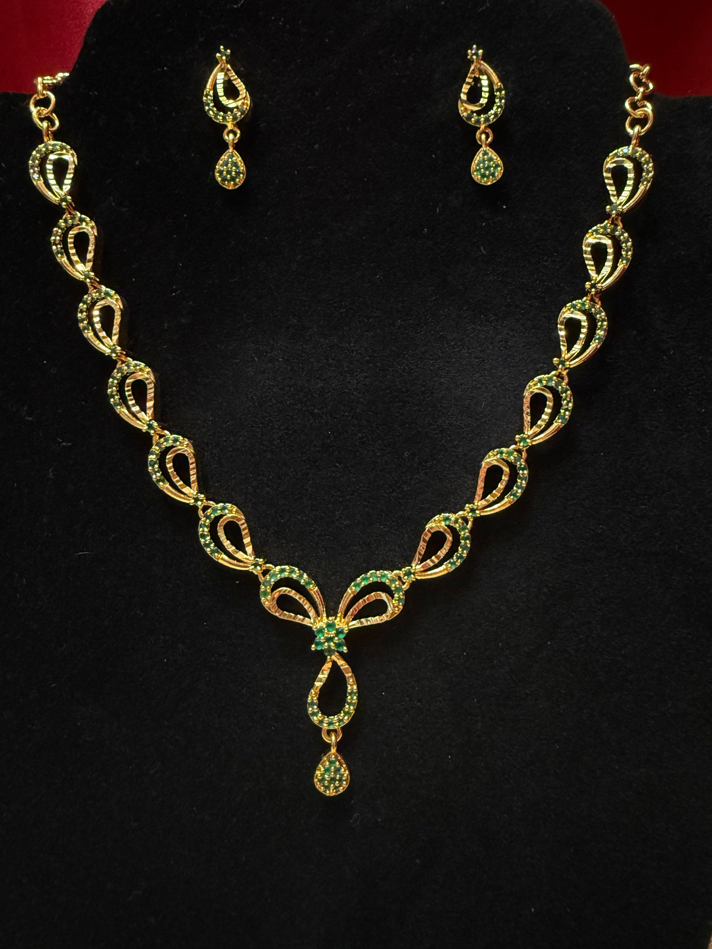 Elegant Gold Plated Green Stone Necklace and Earrings Set for Women | Fashion Jewelry Gift for Party, Wedding & Evening Occasions