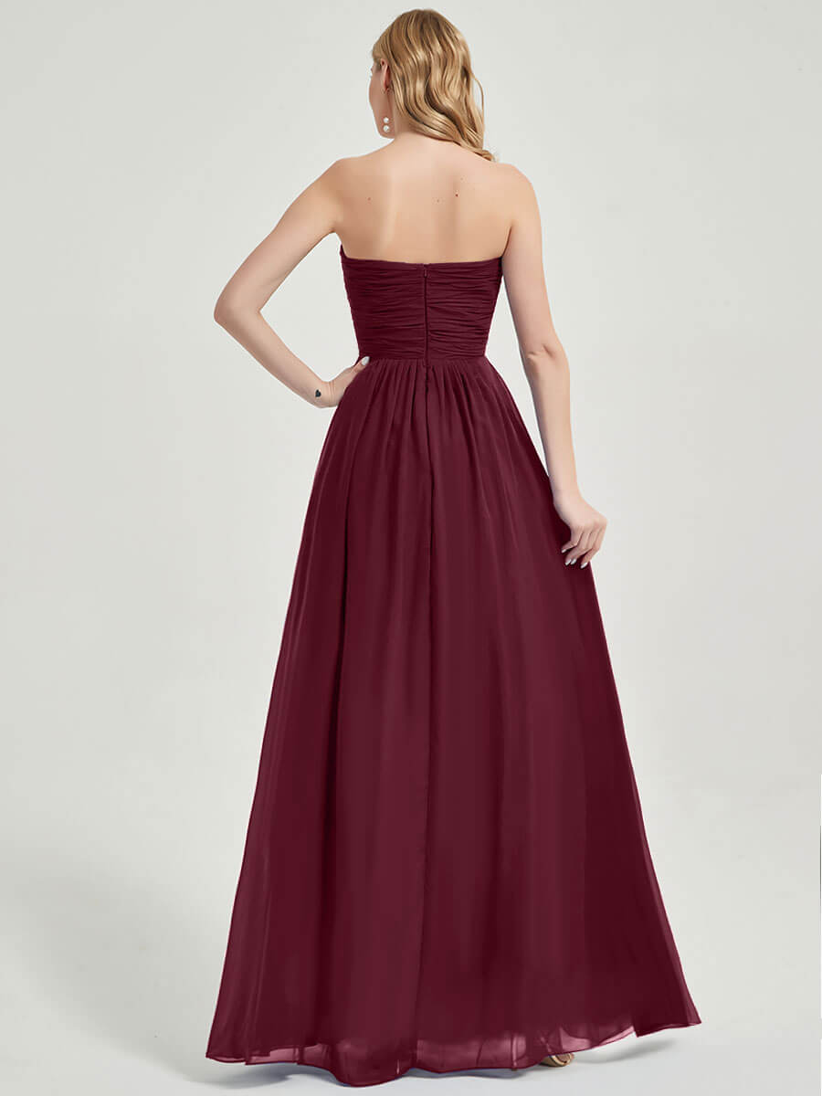 Burgundy Sweetheart Neckline Strapless Chiffon Maternity Bridesmaid Dress - Elegant Formal Gown for Weddings, Prom, Evening Parties & Special Occasions