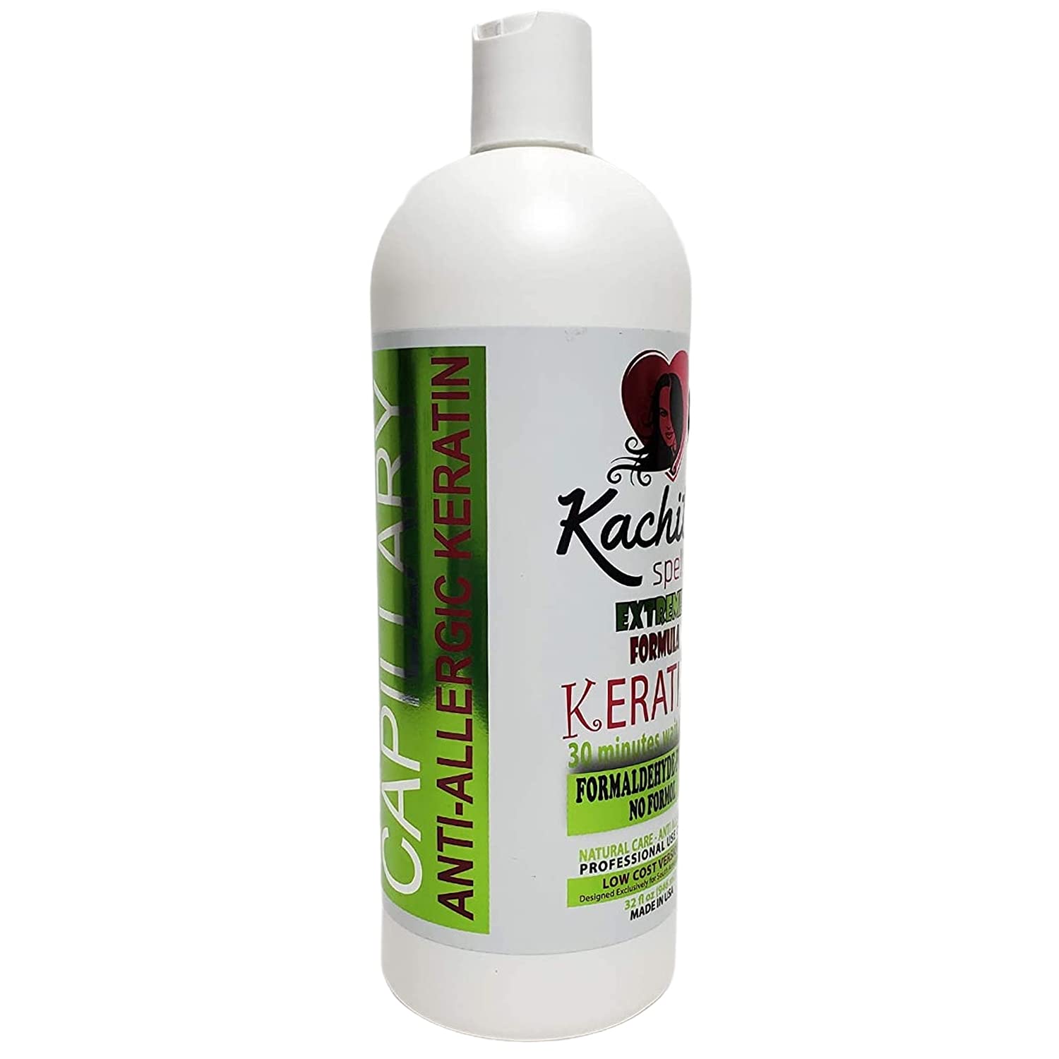 Brazilian Keratin Hair Treatment - Formaldehyde Free, 32 fl oz (1 Liter) - Kachita Spell Hair Straightening for Smooth & Shiny Hair - Made in USA - Perfect for Salon & At-Home Hair Care
