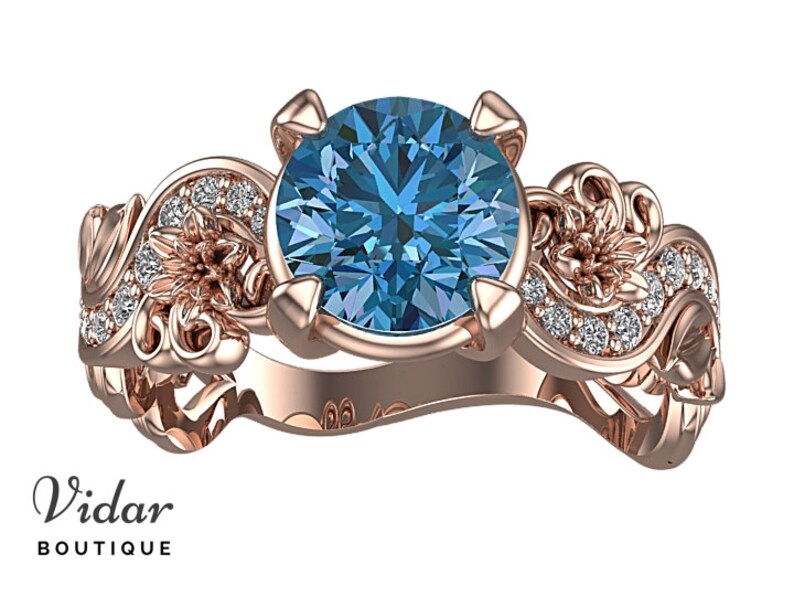 Rose Gold Blue Topaz Flower Engagement Ring – Elegant Vintage Style Wedding Band for Women | Perfect for Proposals, Anniversaries & Special Occasions
