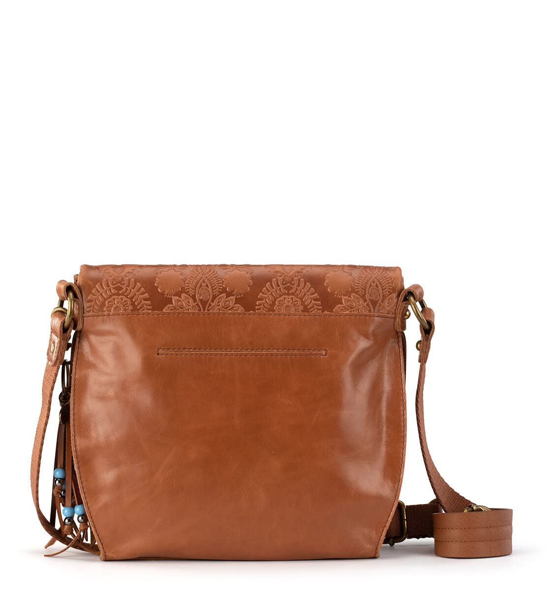 The Sak Women's Silverlake Leather Crossbody Bag - Adjustable Strap, Zipper Pockets, Tobacco Floral Embossed - Perfect for Casual Outings, Travel & Everyday Use
