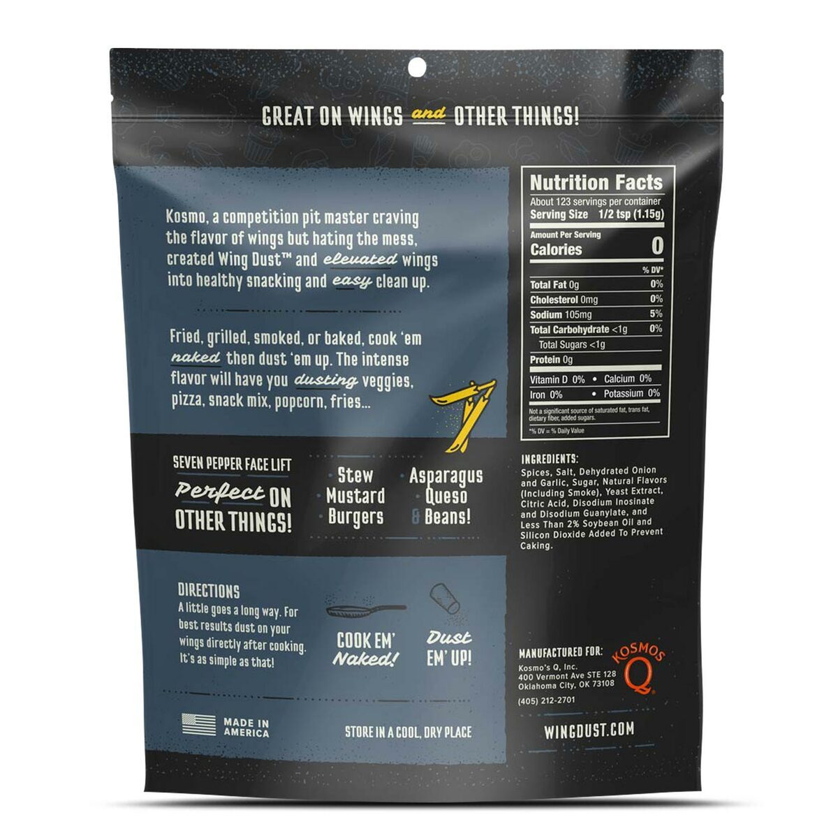 Kosmos Q Seven Pepper Wing Dust - Premium BBQ Seasoning Rub for Chicken Wings, Ribs & Meat - Perfect for Grilling, Smoking & Outdoor Cooking