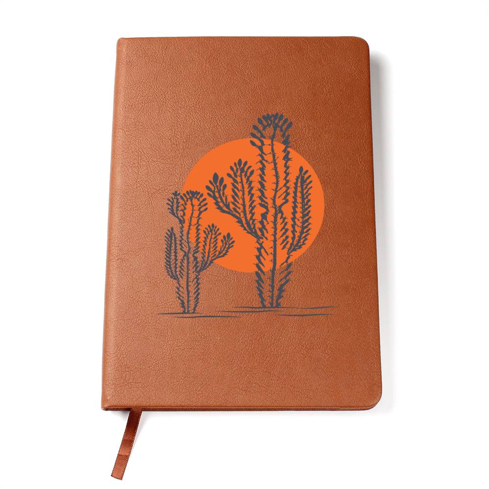 Vegan Leather Journal - Handmade Desert Sun Design - Perfect for Travel, Writing & Gift Giving