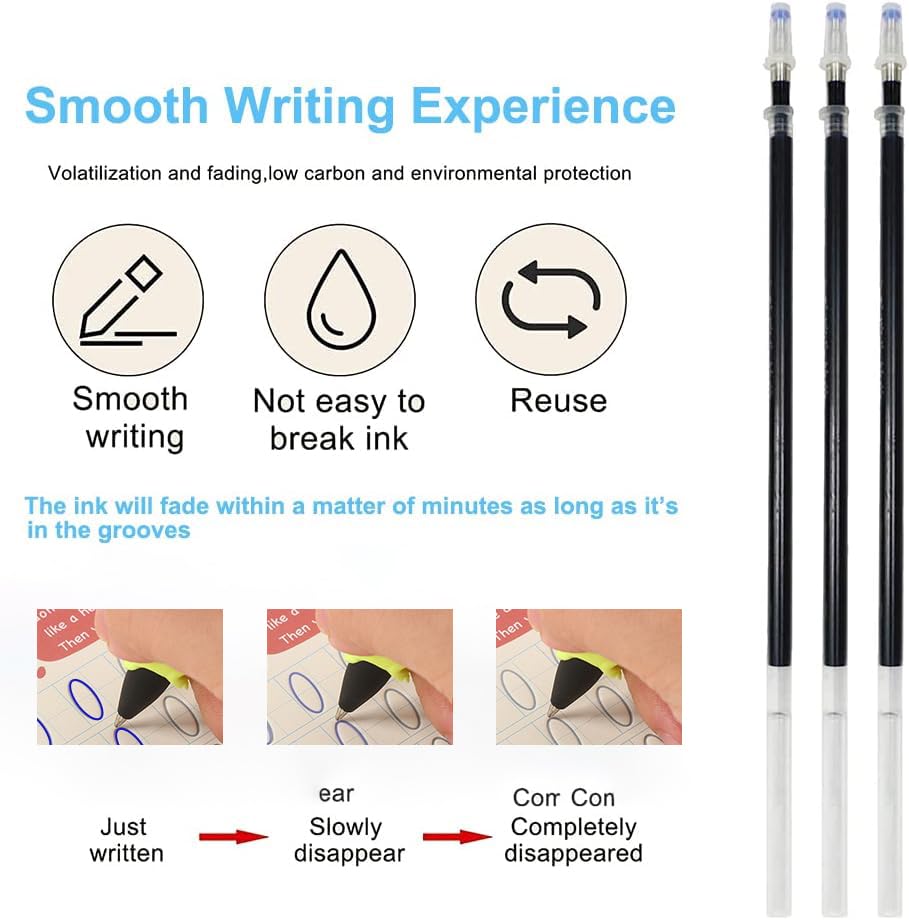 10-Pack Reusable Magic Pens with Refills for Kids - Disappearing Ink Writing Practice Set for Kindergarten & Preschool Learning (Ideal for Handwriting Practice, Calligraphy Training & Early Education)