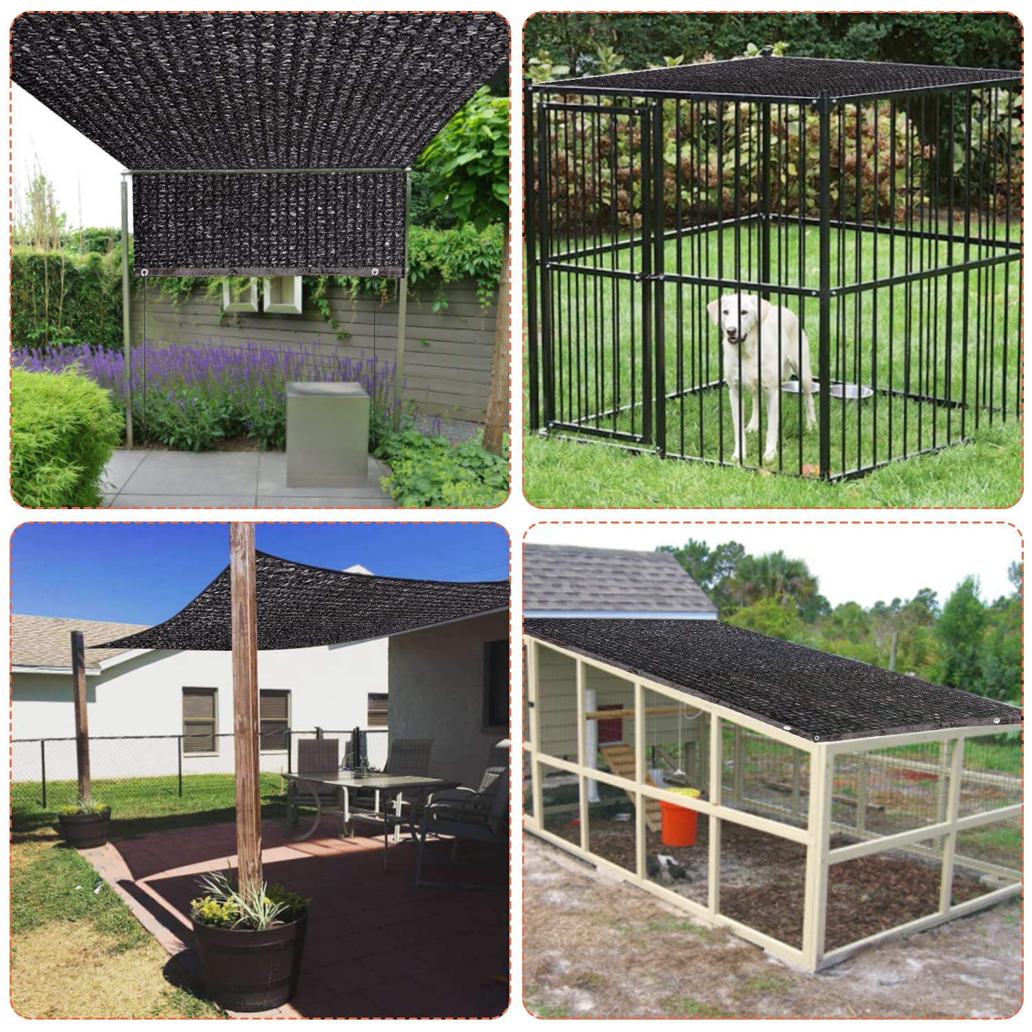 95% High Density Dog Kennel Shade Cover - 10x10ft UV Resistant Mesh Sunshade with Reinforced Grommets & Rope - Outdoor Pet Kennel Cover for Dogs, Chicken Coops, and Large Animal Cages - Perfect for Backyards, Patios, and Farm Use