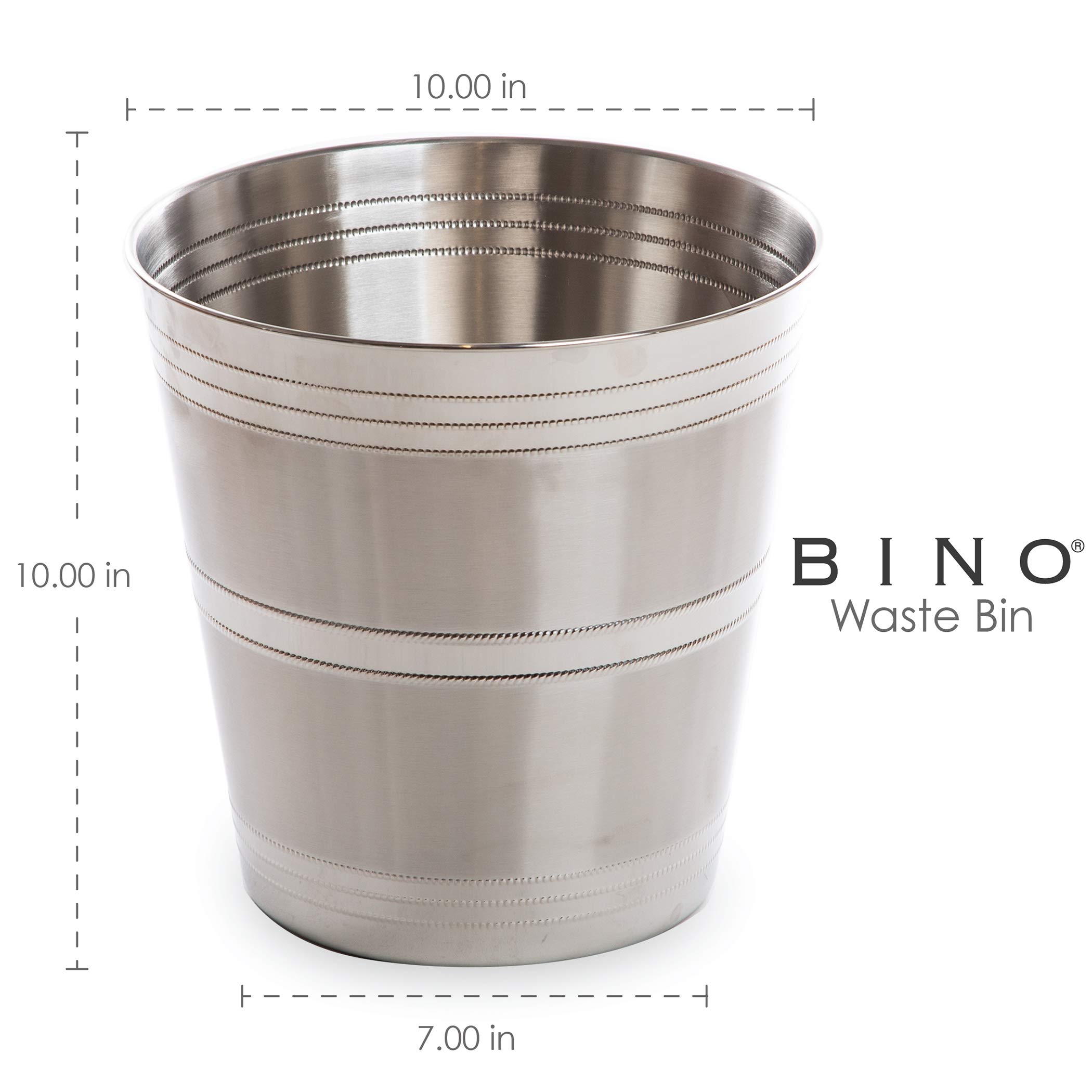 BINO Stainless Steel Trash Can - 5L Metal Waste Basket for Home, Office, Bathroom, Kitchen & Dorm Room - Modern Desk & Bedroom Garbage Bin with Shiny Stripes - Perfect for Waste Disposal in Living Spaces, Workstations & Bath Areas