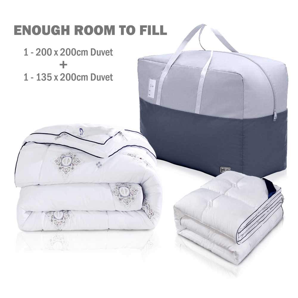 75L Large Zipper Comforter Storage Bag - Heavy Duty Blanket Organizer with Reinforced Handle - Under Bed Storage for Bedding, Clothes, Pillows (Grey) - Perfect for Seasonal Clothes Rotation & Space Saving in Dorm, Apartment or RV