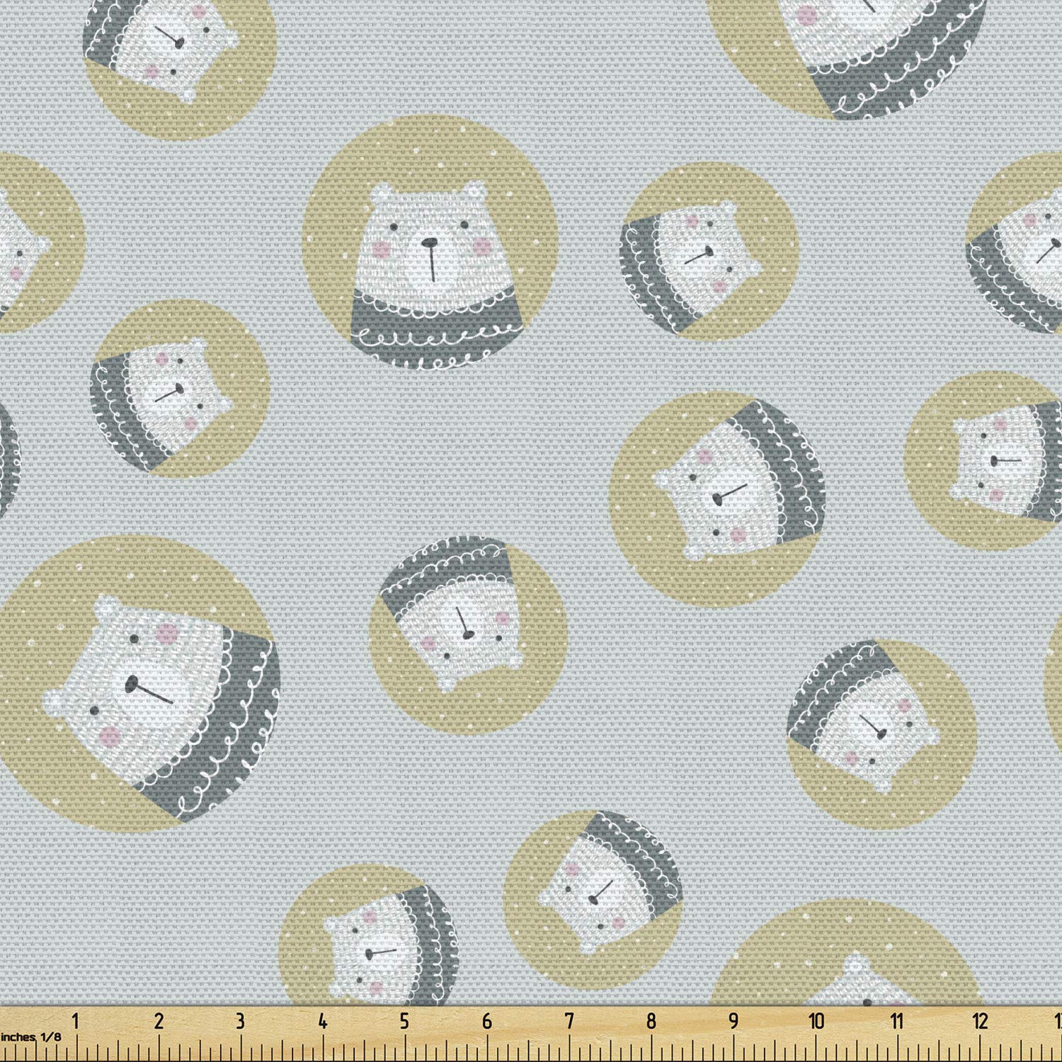 Ambesonne Scandinavian Fabric by The Yard - Polar Bear in Winter Sweater Finnish Animal Design on Pale Backdrop | 5 Yards Pale Blue-Grey Khaki | Upholstery Fabric for Sofa, Curtains & Home Decor | Winter-Themed Living Room & Nursery Accent Fabric