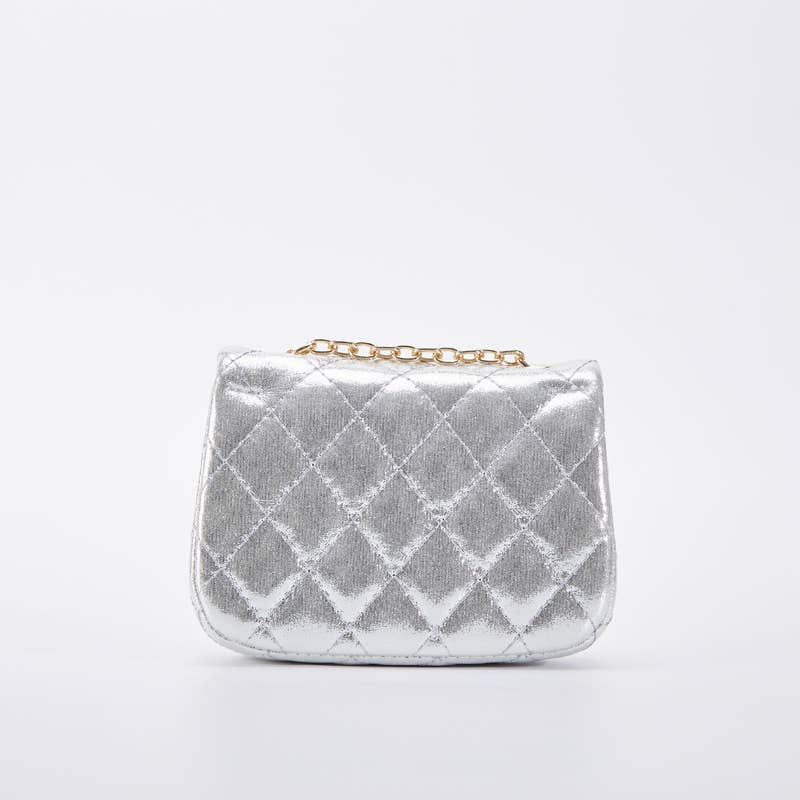 Shiny Silver Floral Applique Quilted Purse for Women - Elegant Evening Bag for Parties, Weddings & Special Occasions