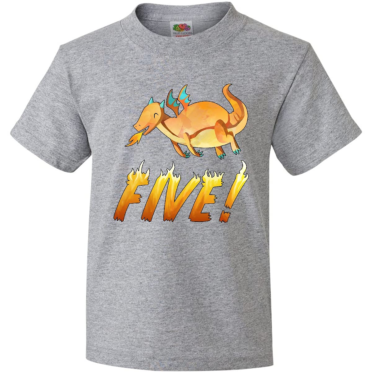 inktastic 5 Fifth Birthday Orange Dragon Fire Youth T-Shirt - Perfect for Kids Birthday Parties & Dragon-Themed Events