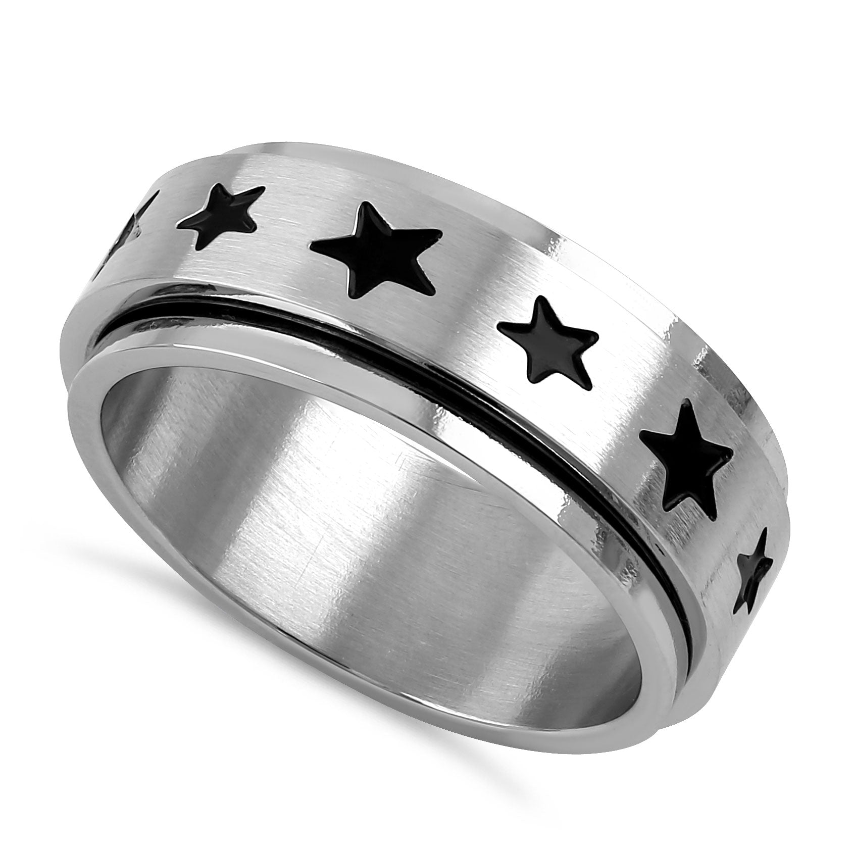 Stainless Steel Spinner Band Ring with Stars Design - Adjustable Anxiety Relief Fidget Ring for Stress Relief, Focus & Relaxation - Perfect for ADHD, Autism, Anxiety & Everyday Wear