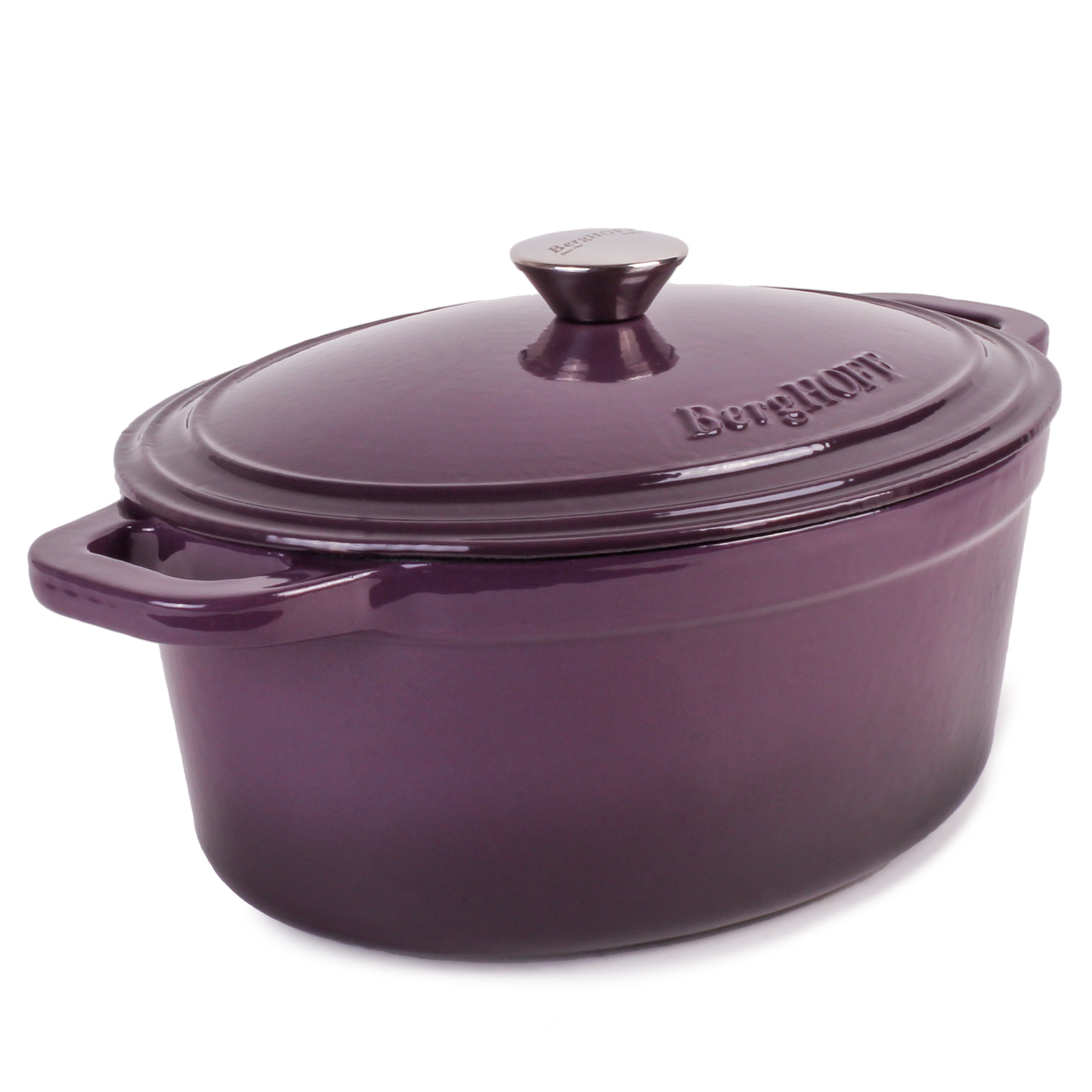 BergHOFF Neo 5-Piece Cast Iron Oval Dutch Oven Set with 10-Inch Fry Pan, 5-Quart & 8-Quart, Purple - Perfect for Braising, Roasting, and Slow Cooking in the Oven or on the Stovetop