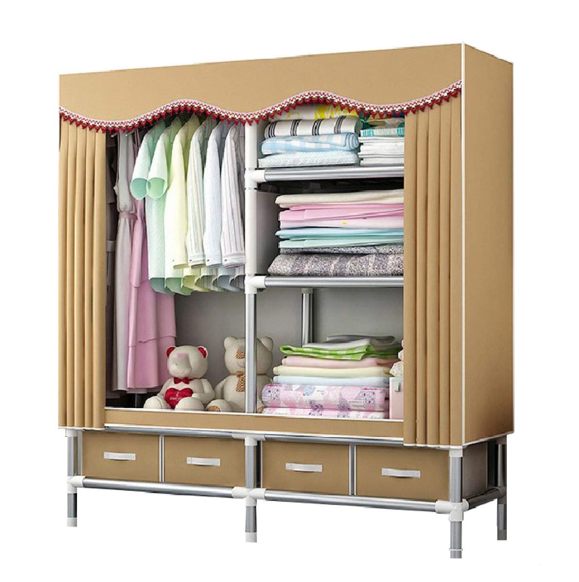 BYCDD Portable Cloth Wardrobe - Foldable Closet Storage Organizer with Shelves | 62x18x67 Inches | Moisture Proof & Dustproof | Perfect for Bedroom, Dorm, Apartment | Space Saving Closet Solution for Clothes, Shoes & Accessories