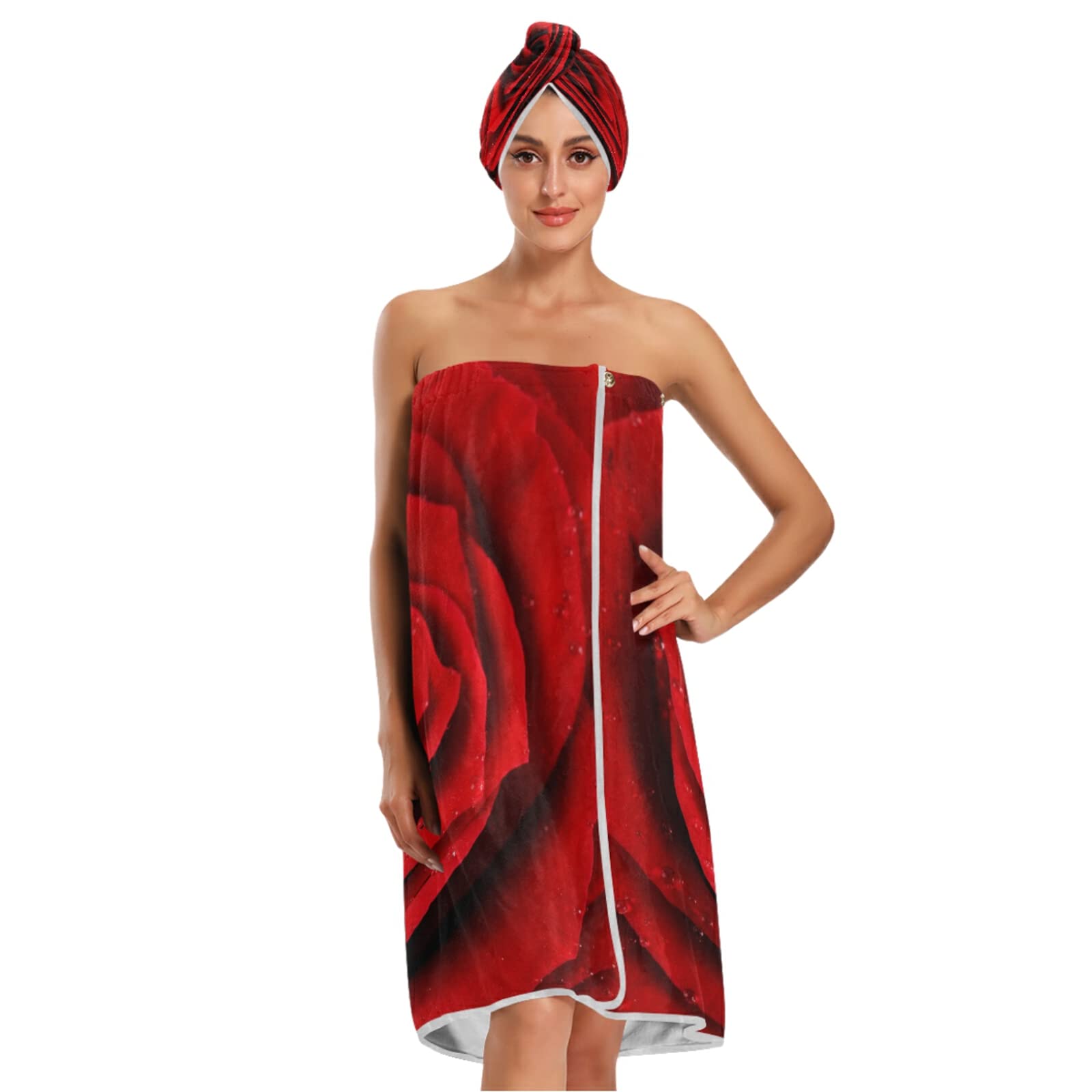 Xigua Red Rose Women's Knee Length Bathrobe - Soft Plush Lightweight Spa Robe with Adjustable Belt, Bath Towel Set for Bathroom, Shower & Lounge Wear | Perfect for Spa Days, Relaxation & Gift Giving