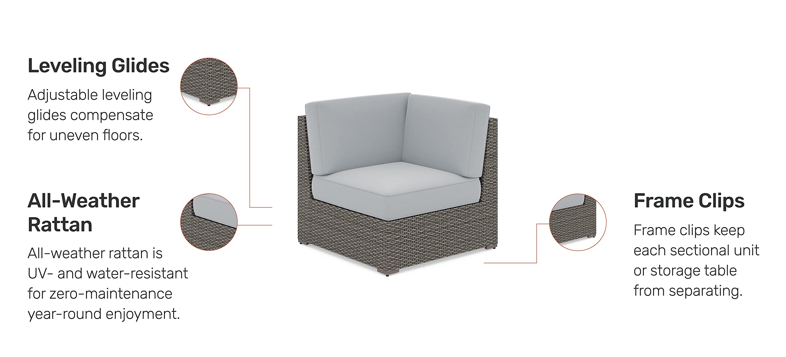 Homestyles 6801-12 Boca Raton Outdoor Sectional Side Chair - Weather-Resistant Grey/Brown Patio Furniture for Poolside, Garden & Backyard Relaxation
