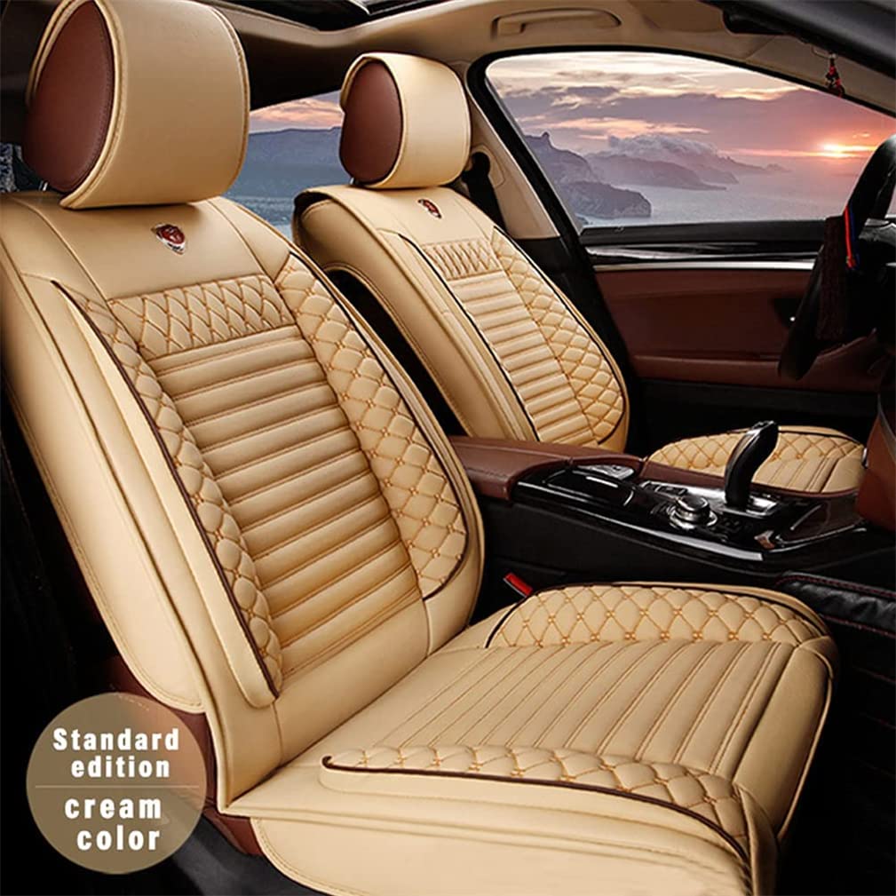 All-Weather PU Car Cover for 2017 Acadia Limited - Anti-Slip Front & Rear Seat Protectors (2 Front Seats, Beige) - Perfect for Road Trips, Daily Commutes & Vehicle Protection
