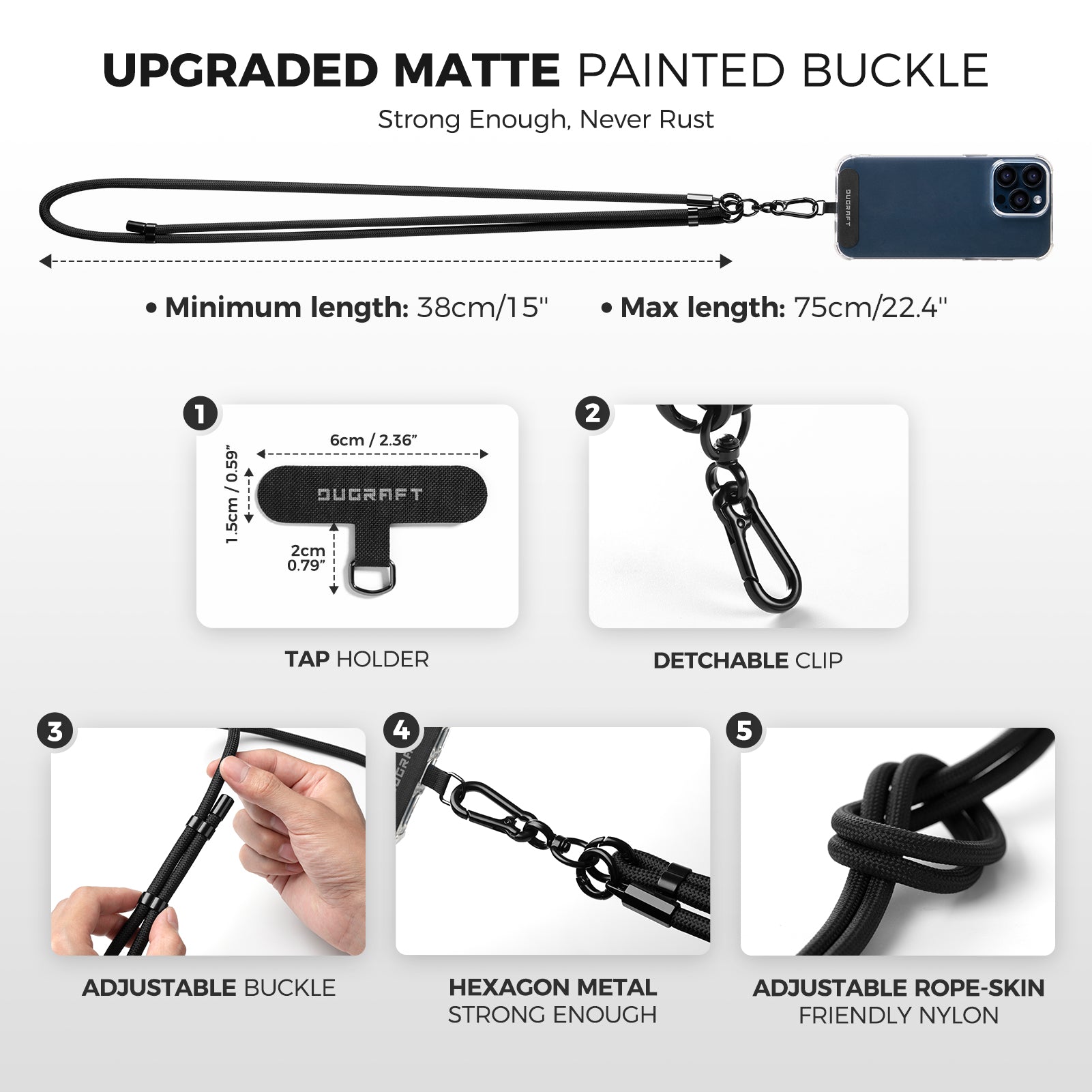 Universal Phone Lanyard with Adhesive Patch - DAC101 Compatible with All Smartphones for Hands-Free Convenience at Work, Gym, and Travel