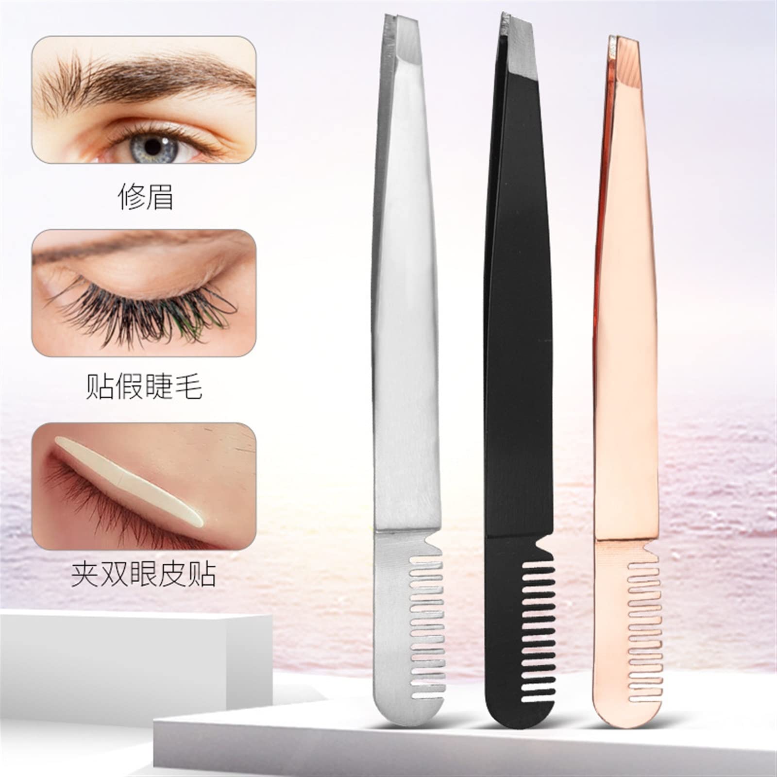 Premium Stainless Steel Eyebrow Tweezers for Hair Removal - Rose Gold & Silver Makeup Tool for Eyebrow Shaping, Facial Hair Grooming & Beauty Care - Perfect for Home, Salon & Travel Use