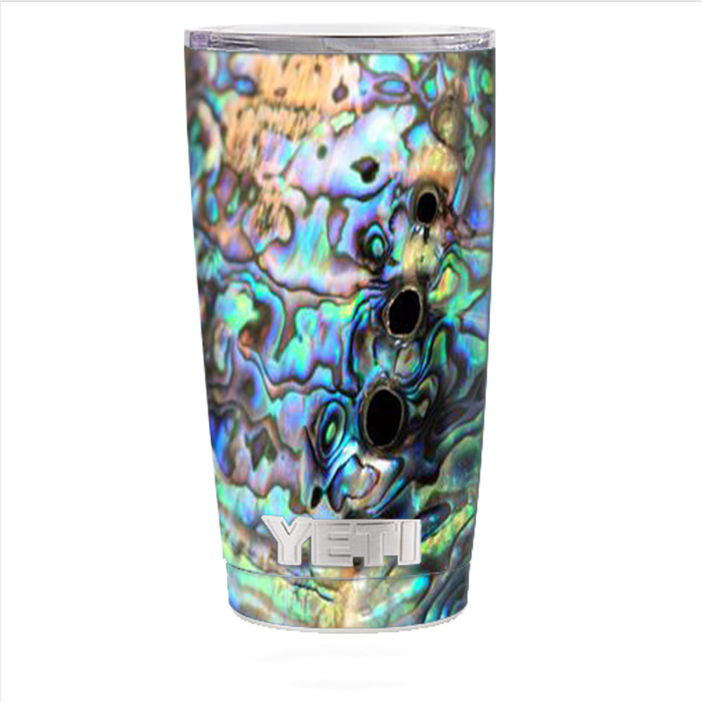Blue Yeti 20oz Rambler Tumbler with Abalone Swirl Shell Design - Insulated Stainless Steel Travel Mug for Hot & Cold Drinks - Perfect for Camping, Office & Outdoor Adventures