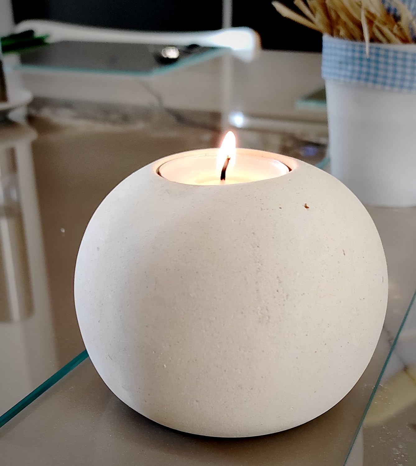 Set of 3 Handmade Italian Smooth Stone Sphere Candle Holders with Gift Box, Candles & Blank Message Card - Elegant Home Decor for Living Room, Bathroom, Wedding Centerpieces & Dining Table Decorations - Perfect for Romantic Ambiance, Spa Relaxation & Special Occasions