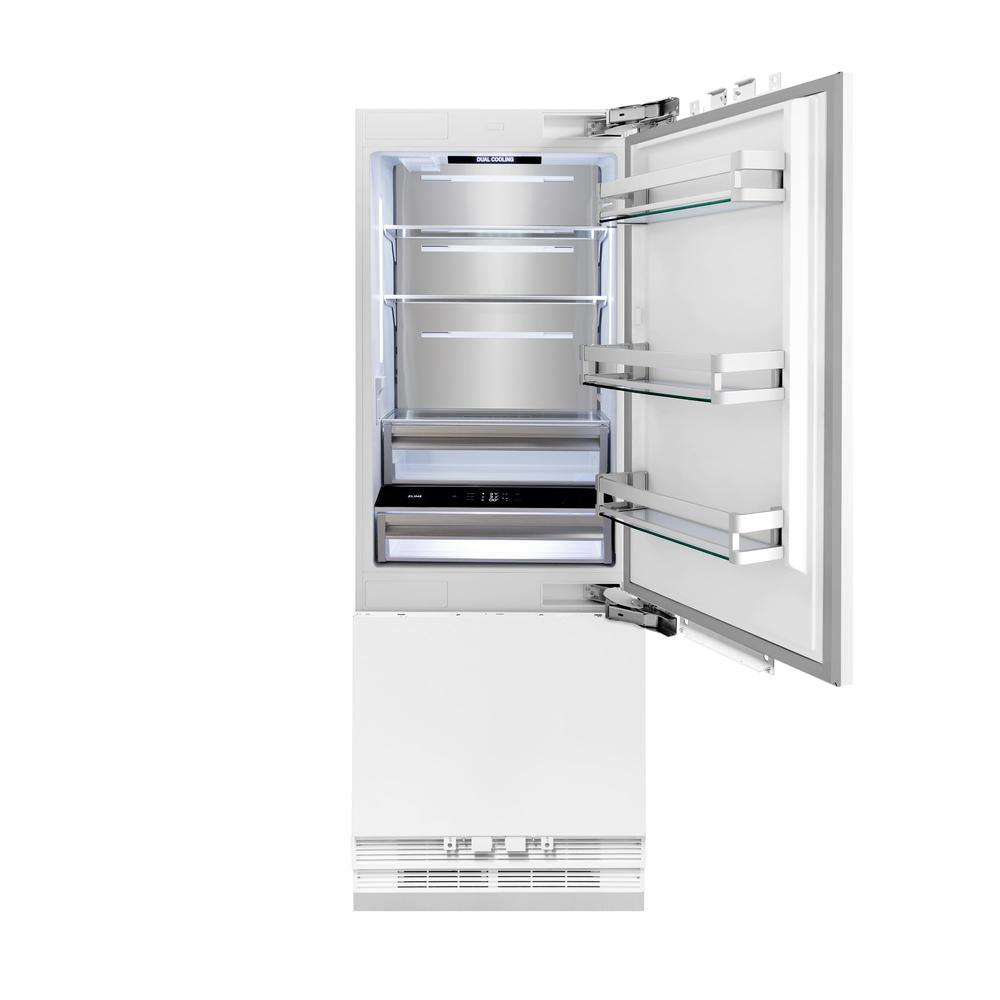 ZLINE Autograph Edition 30 Inch Panel Ready Built-In Bottom Freezer Refrigerator - 16.1 cu ft Capacity with Water Dispenser & Ice Maker - Champagne Bronze Finish (RBIVZ 30 CB) - Perfect for Modern Kitchens, Open Concept Homes & Luxury Appliances Collection