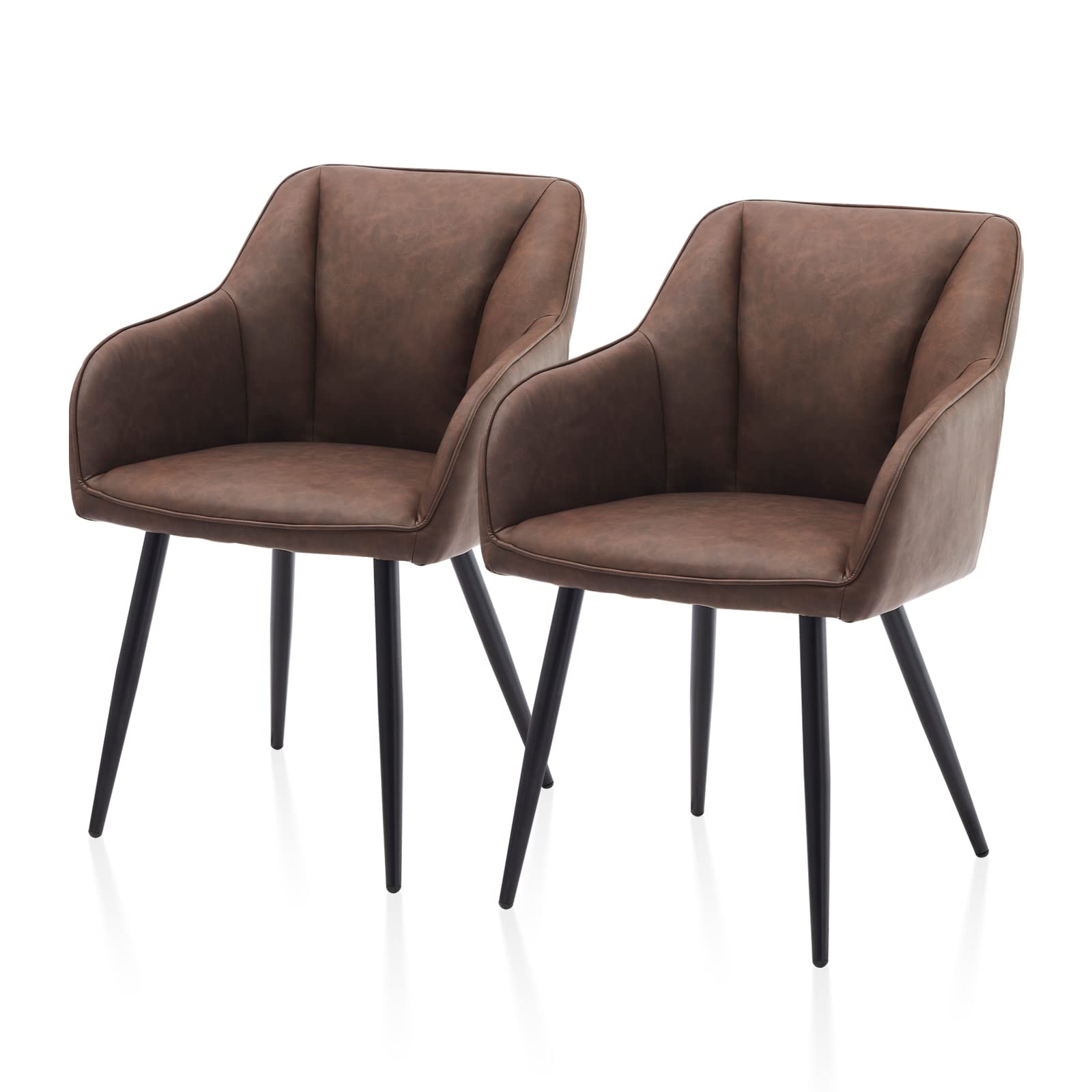 TUKAILAi 2-Piece PU Leather Dining Chairs Set - Modern Accent Armchairs with Padded Seat, Ergonomic Upholstered Lounge Chairs for Kitchen, Restaurant & Commercial Use - Comfortable Tub Chairs for Dining, Leisure & Waiting Areas (Brown)