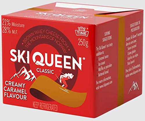 Original Norwegian Ski Queen Gjetost Goat Cheese - 8.8 oz (250g) - Sweet Caramelized Cheese for Breakfast, Baking & Charcuterie Boards - Authentic Scandinavian Dairy Product