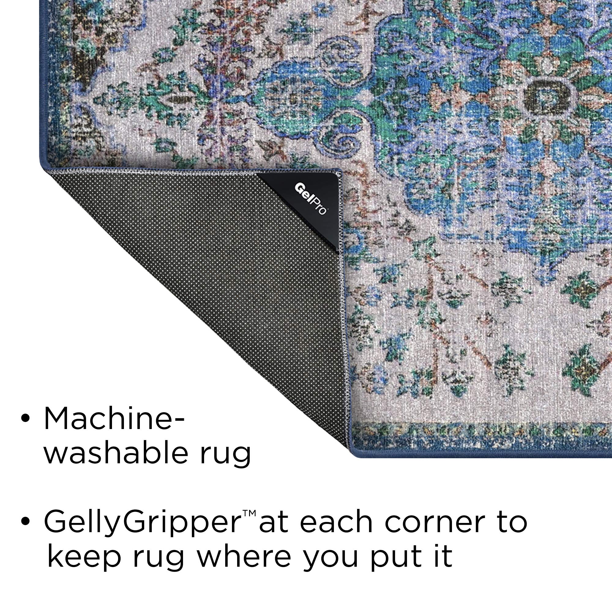 GelPro Nevermove Artisan Accent Machine-Washable Chenille Rug with GellyGrippers - 24x76 Inches, Taryn Dark Blue - Non-Slip Kitchen Mat for Hardwood Floors & High Traffic Areas