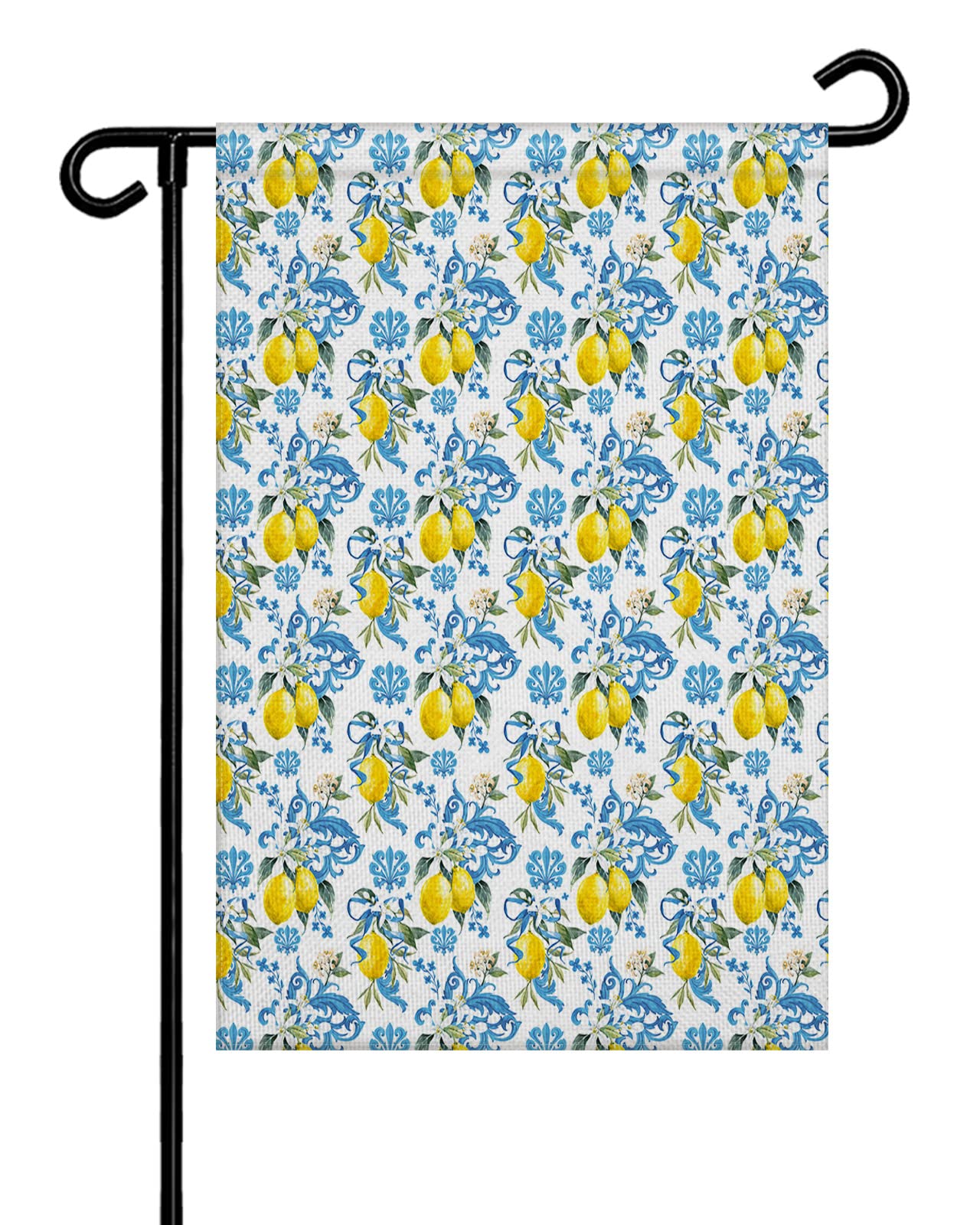 Double Sided Burlap Garden Flag - Spring Floral & Summer Lemon Watercolor Design, 28x40 Inch Seasonal Yard Decor for Patio, Lawn, Porch | Outdoor Welcome Banner with Blue Flowers | Perfect for Spring & Summer Home Decor