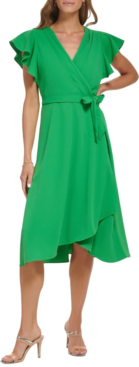 DKNY Women's Faux Wrap Dress - Apple Green Size 4 | Flattering Casual & Office Wear | Perfect for Work, Date Night & Special Occasions