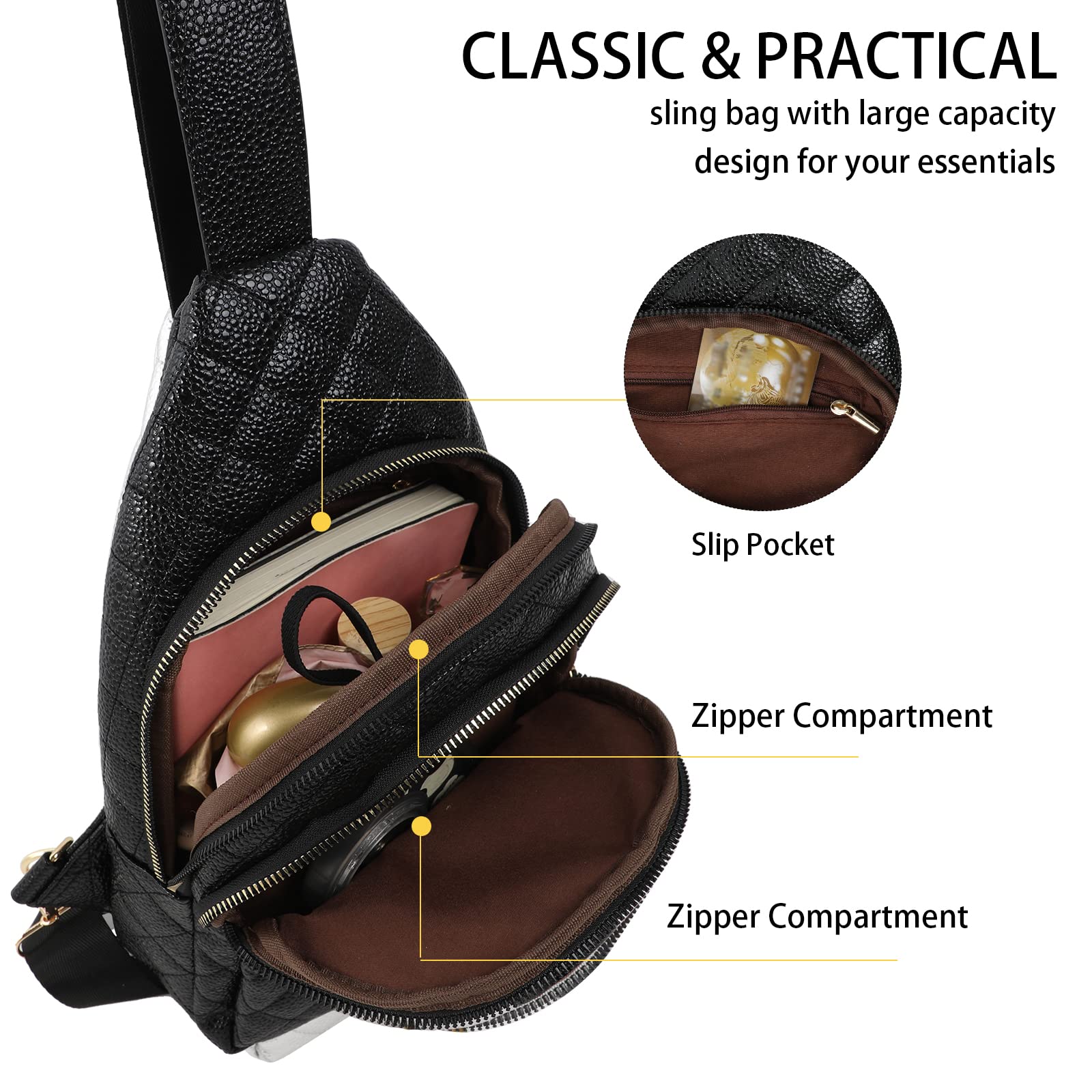 Women's PU Leather Quilted Crossbody Sling Backpack - Stylish Shoulder Bag for Cycling, Hiking, Travel & Daily Use - Perfect for Work, School & Outdoor Adventures