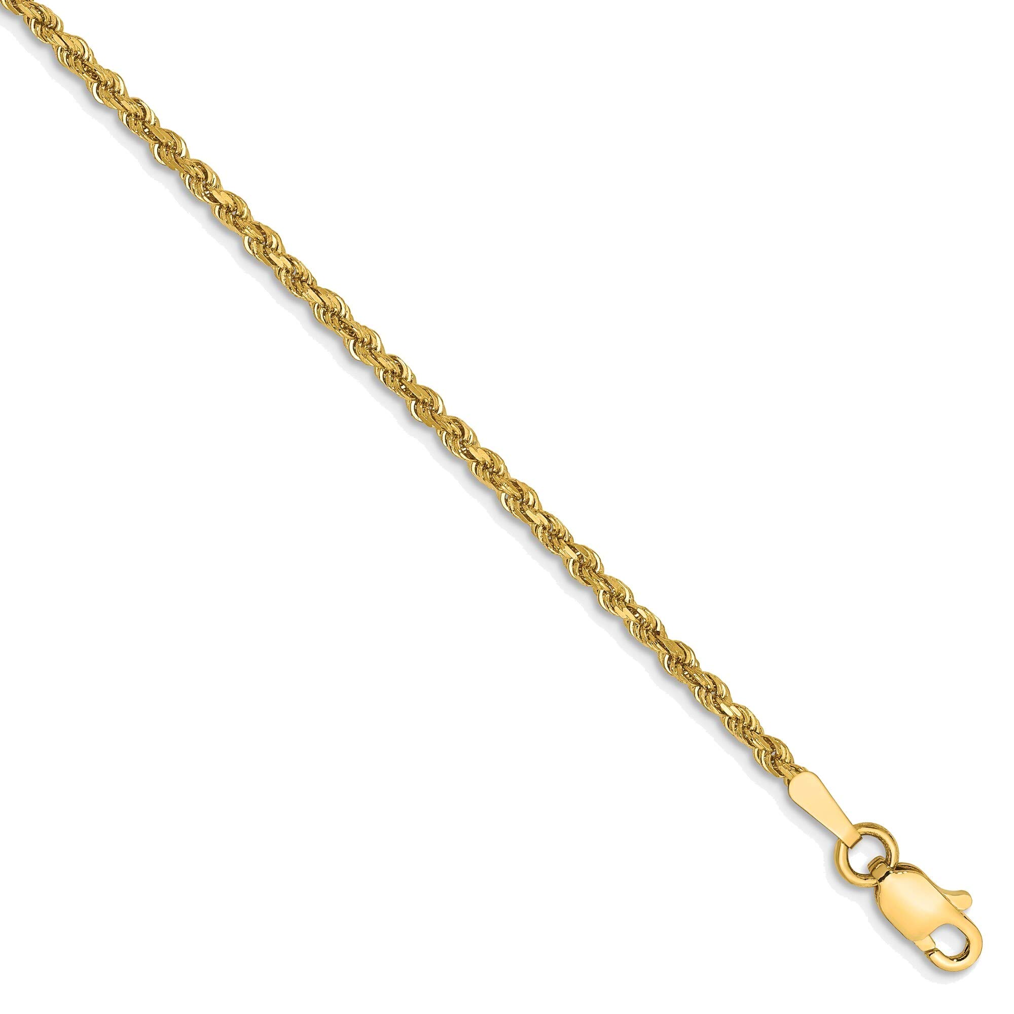 Bonyak 14K Yellow Gold 1.75mm Diamond-Cut Rope Chain Anklet - Dainty Ankle Bracelet for Women, Perfect for Beach, Summer Outfits & Everyday Wear