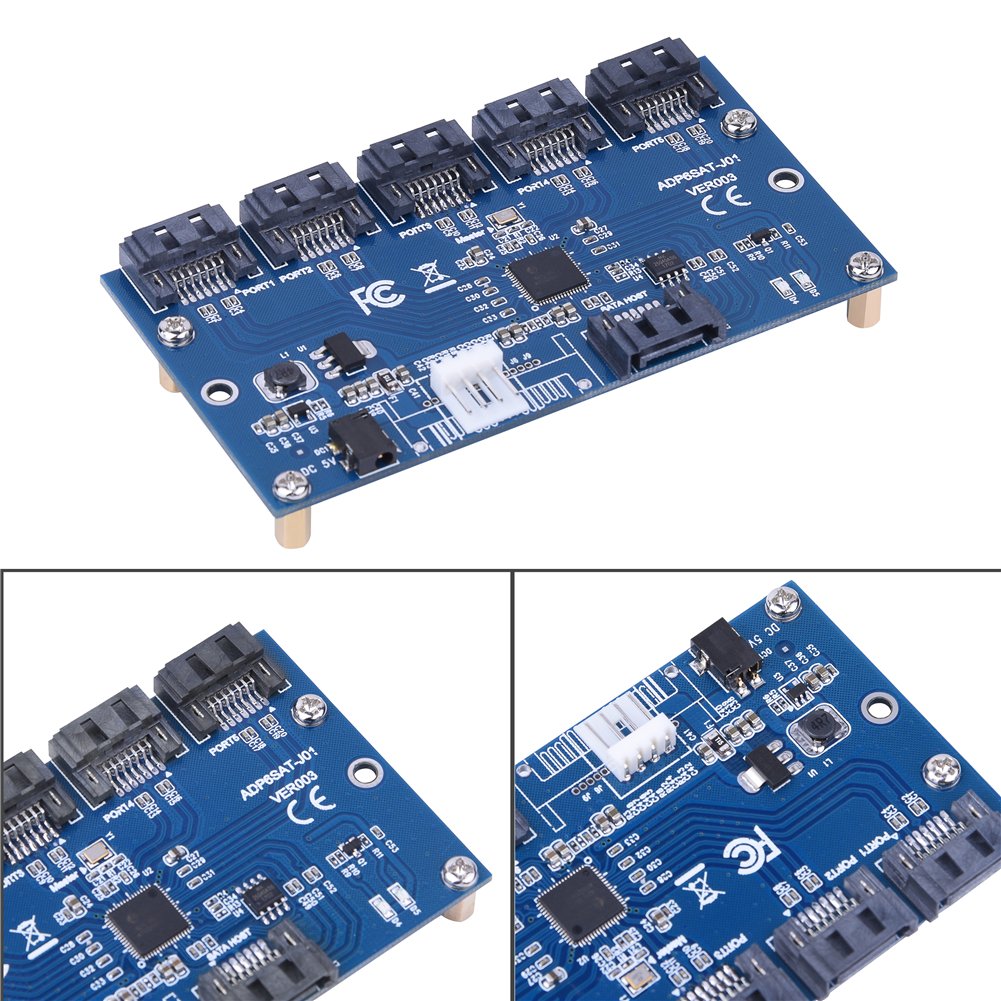 5-Port SATA Port Multiplier Hub - 1 to 5 SATA III Adapter Card with Riser for PC, Laptop, NAS, RAID Storage Expansion | Data Transfer & Hard Drive Duplication Solution