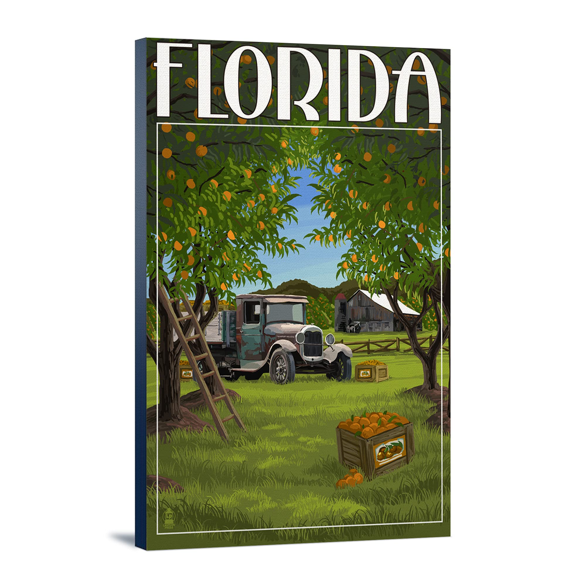 Lantern Press Florida Orange Grove with Truck Wall Art - 16x24 Wrapped Canvas Painting for Home & Office Decor - Perfect for Living Room, Bedroom or Gift