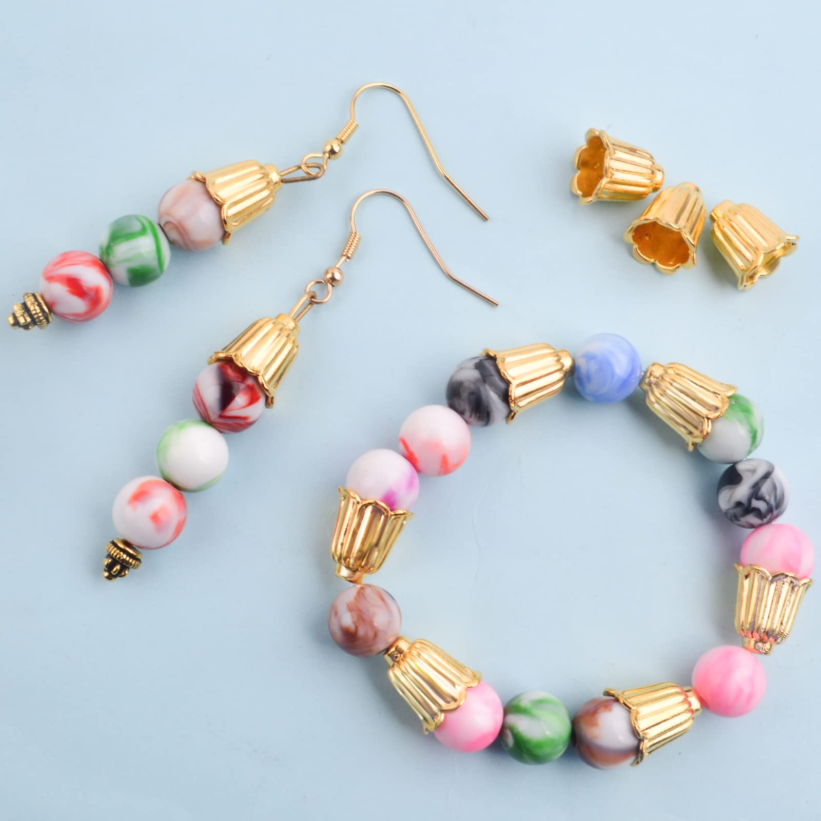 100pcs Alloy Flower Beads Caps & Spacer Beads for DIY Jewelry Making - Gold Tone Flower End Caps, Loose Beads for Earrings, Bracelets, Necklaces - Perfect for Crafting, Gift Making & Boho Style Accessories