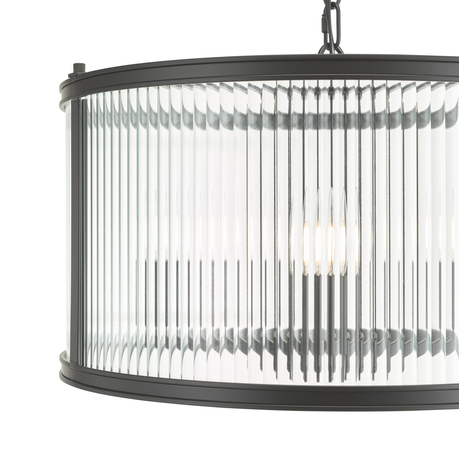 Bianka 3-Light Pendant Lighting Fixture in Bronze & Matte Black with Ribbed Glass Shades, E14 Base - Perfect for Kitchen Island, Dining Room, or Entryway Lighting